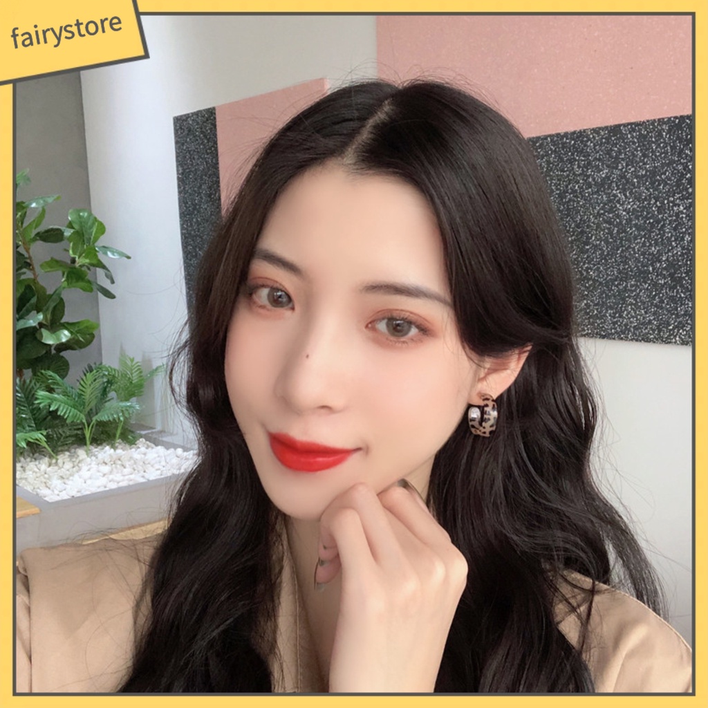 Bông Tai Nhựa Resin Dáng Dài Họa Tiết Da Báo Đơn Giản Thời Trang Cho Nữ