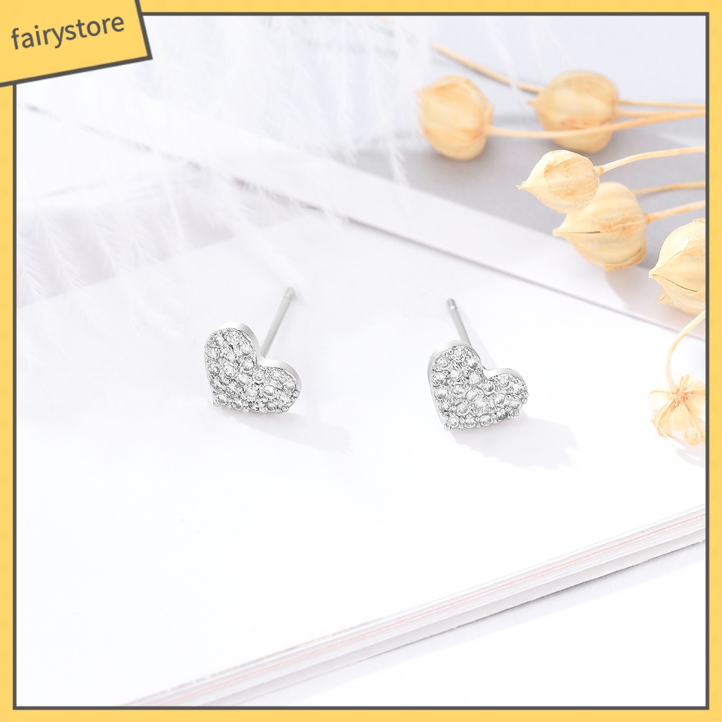 Bông Tai Hình Tròn Đính Đá Zircon Hình Trái Tim Đơn Giản Cho Nữ