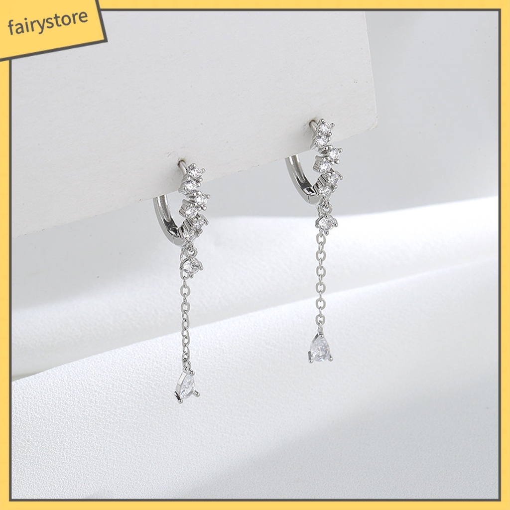 1 Bông Tai Hình Giọt Nước Đính Đá Zircon Thời Trang