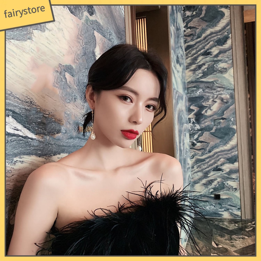 1 Đôi Bông Tai Dáng Dài Đính Ngọc Trai Giả Sang Trọng Cho Nữ