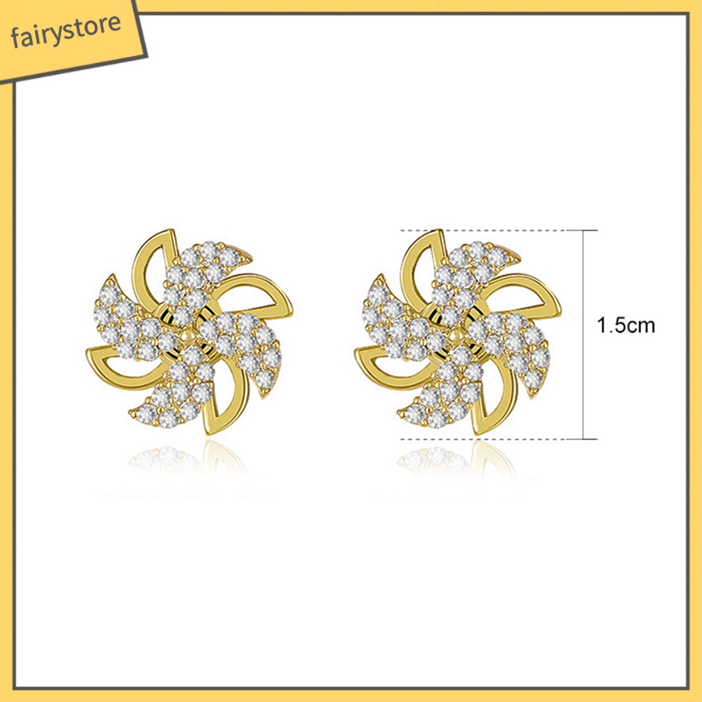 1 Đôi Bông Tai Hình Cối Xay Gió Đính Đá Zircon Sáng Tạo Dành Cho Nữ