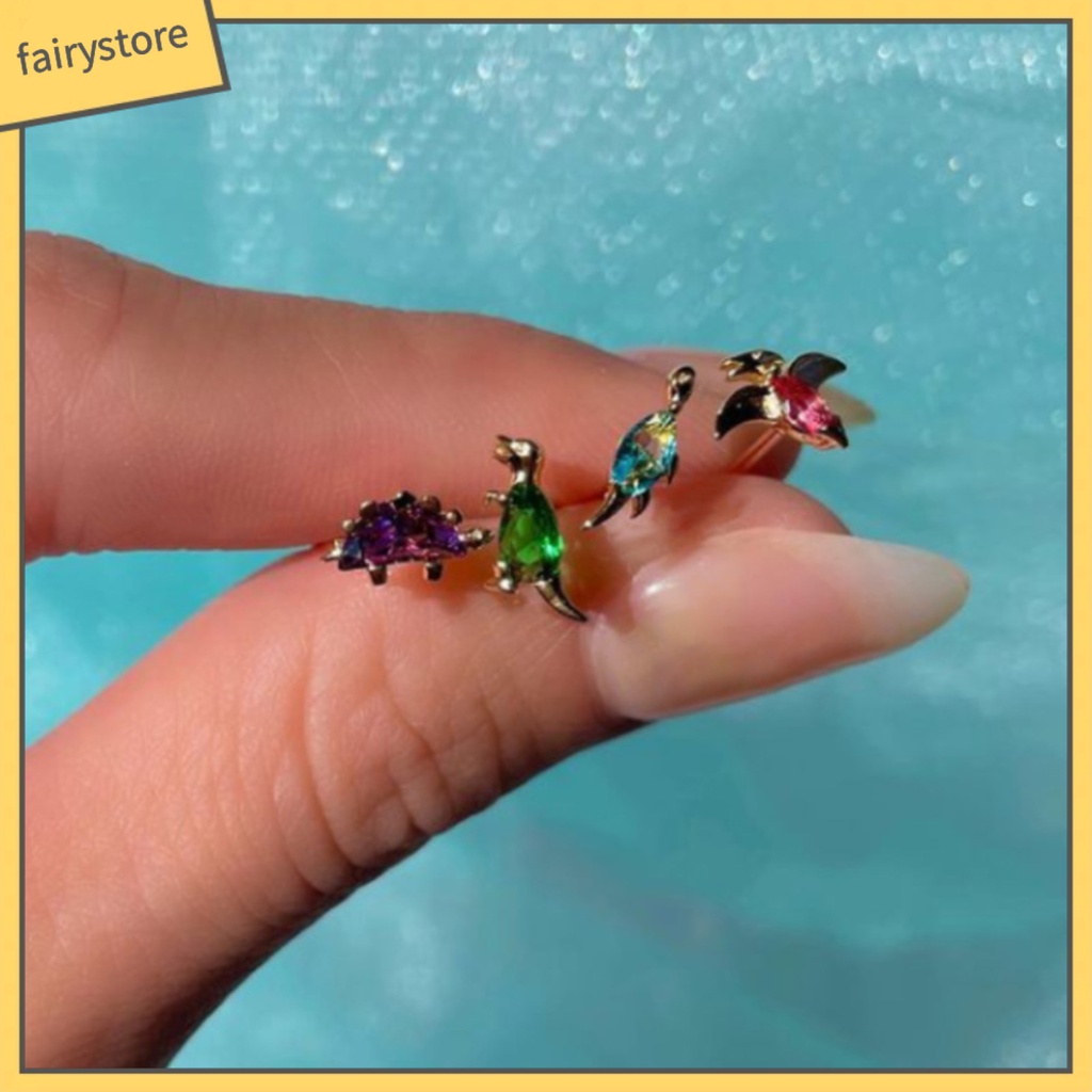 1 Bông Tai Hình Khủng Long Bằng Hợp Kim Đính Đá Zircon Dành Cho Nữ