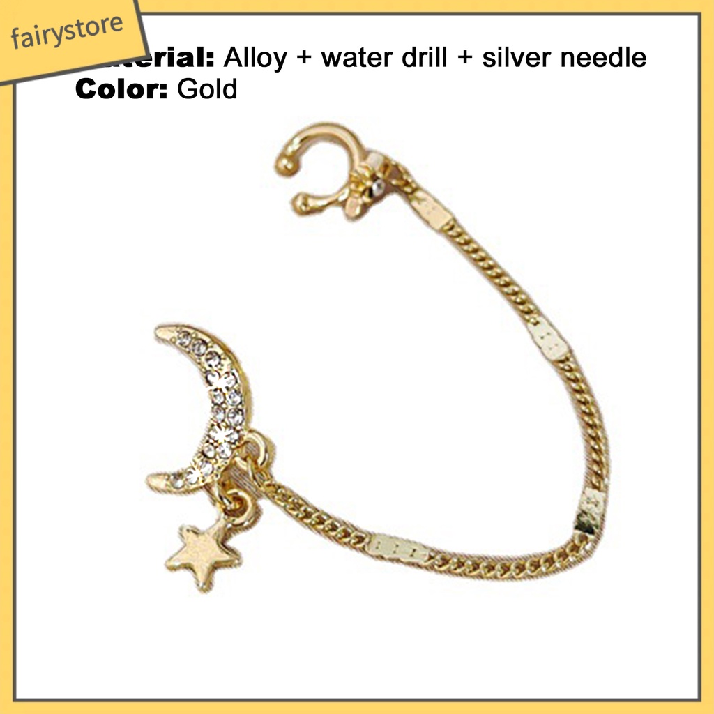 1 Bông Tai Đeo Vành Tai Hình Mặt Trăng Ngôi Sao Đính Đá Bằng Hợp Kim