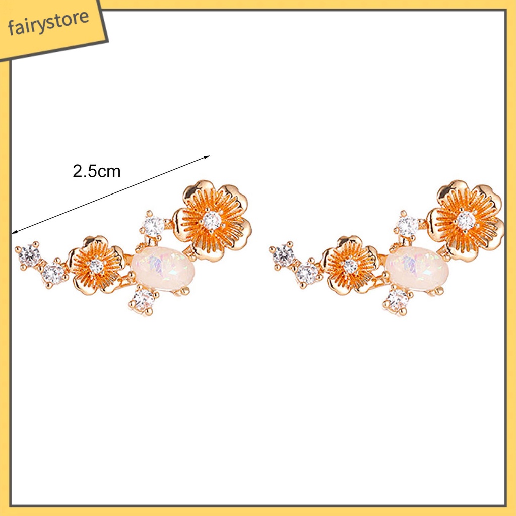 1 Đôi Bông Tai Hình Hoa Đính Đá Opal Giả Bằng Đồng Sáng Bóng Phong Cách Retro Dành Cho Nữ