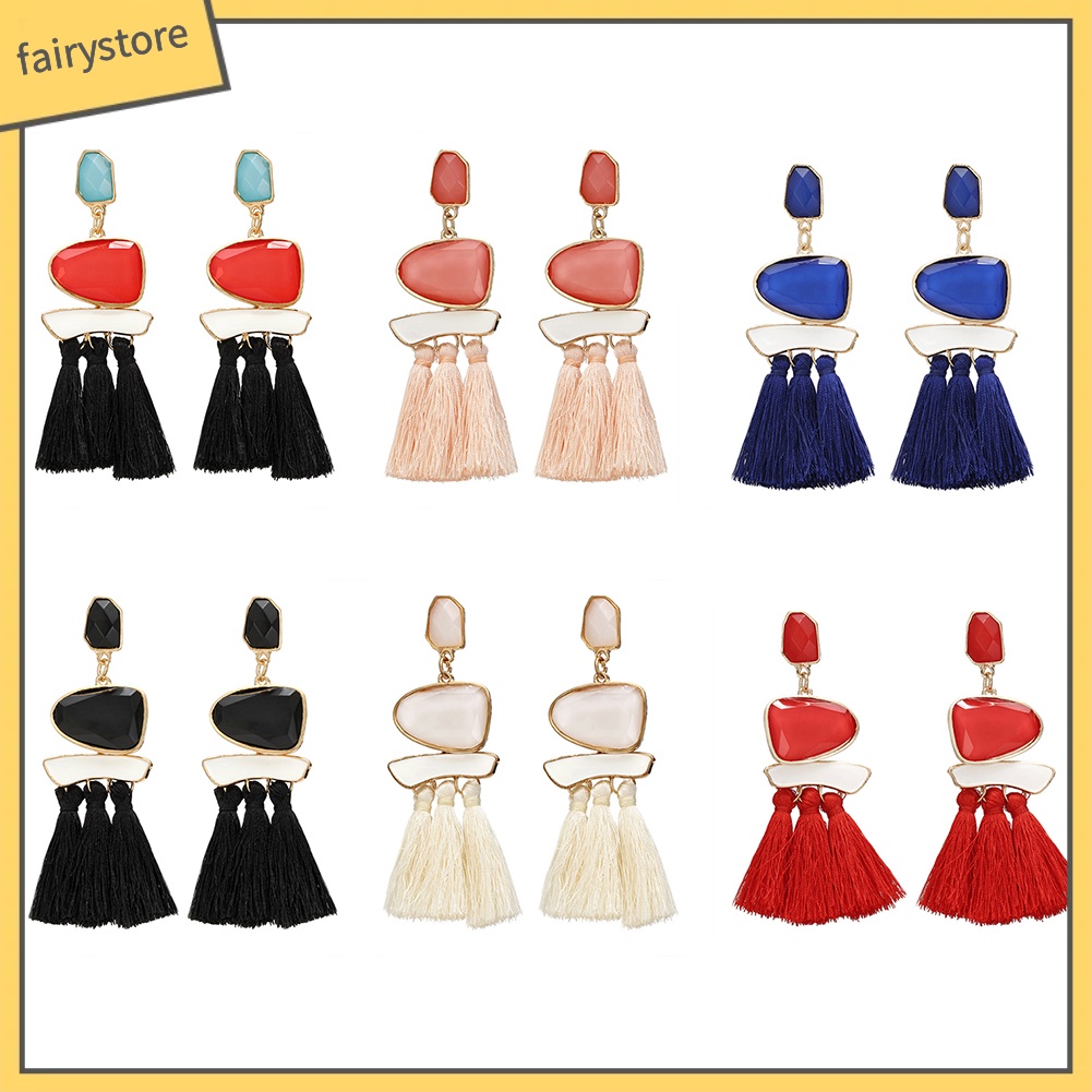 Bông Tai Hình Học Tua Rua Phong Cách Dân Tộc Dành Cho Nữ