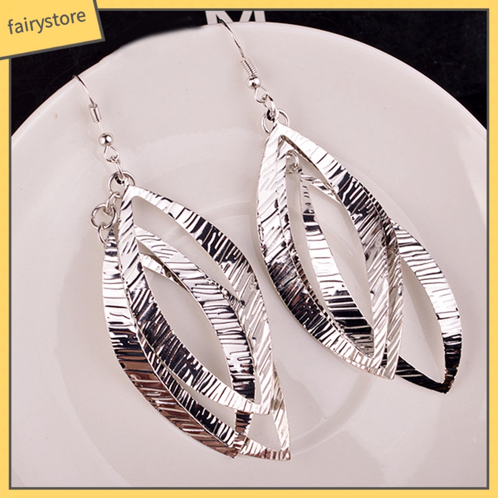 1 Đôi Bông Tai Dáng Dài Hình Chiếc Lá Bằng Hợp Kim Thân Thiện Với Da Chống Mòn Thời Trang Cho Nữ