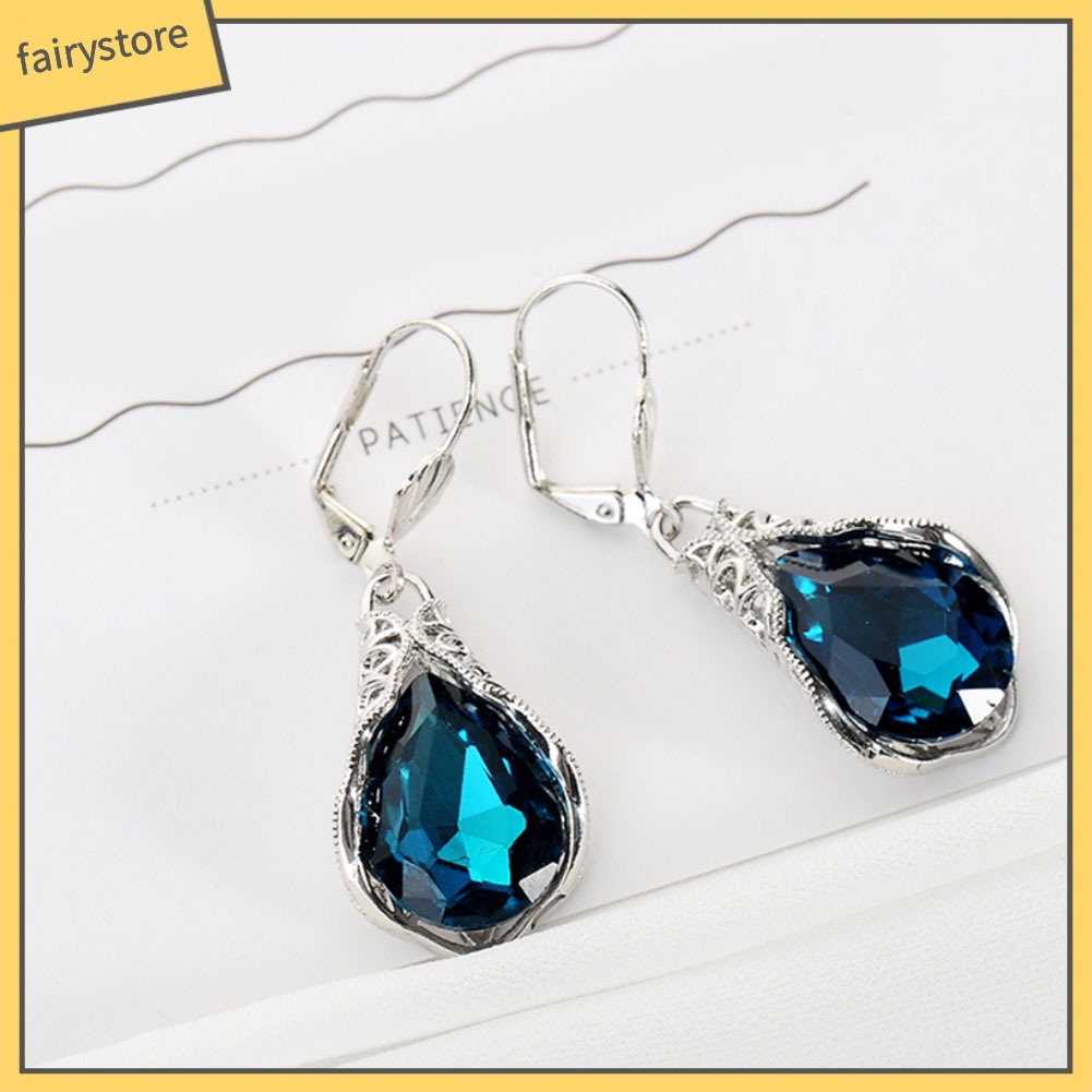 Bông Tai Hình Giọt Nước Đính Đá Sapphire Giả Thời Trang Dành Cho Nữ