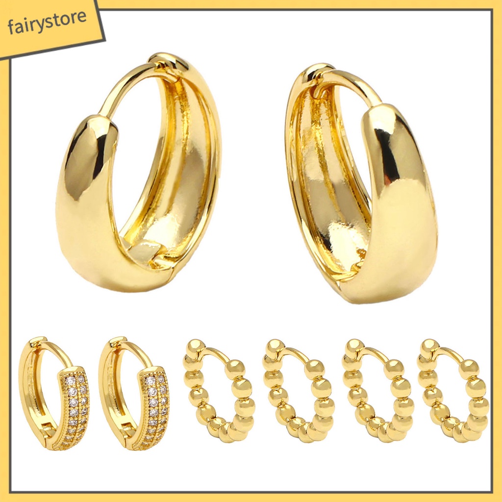 1 Đôi Bông Tai Tròn Màu Trơn Bề Mặt Mịn Chống Biến Dạng Nhanh Trang Trí Khối Đá Zirconia Bền Bỉ Dành Cho Bạn Nữ