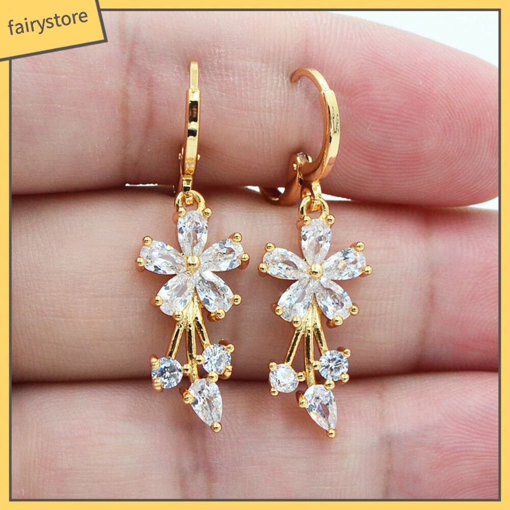 Bông Tai Hình Hoa Đính Đá Zircon Sang Trọng Cho Nữ