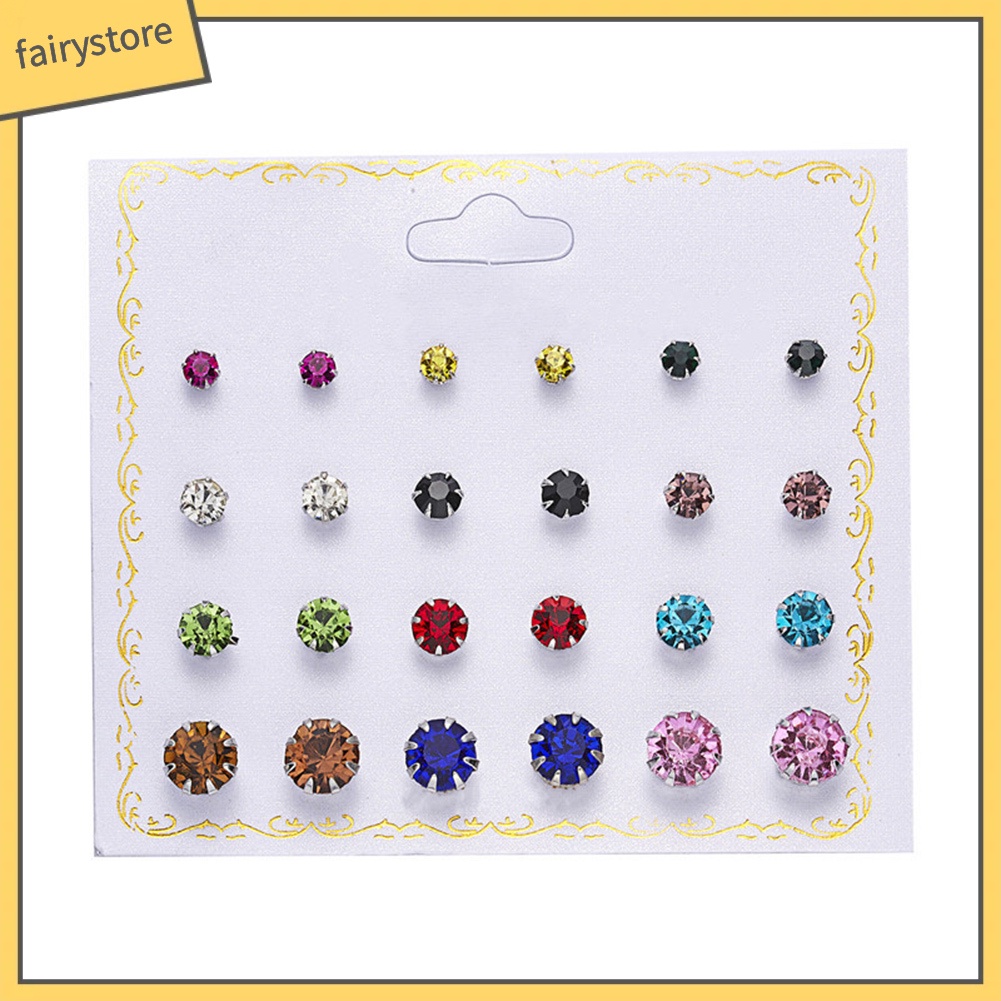 Set 12 Đôi Khuyên Tai Đính Đá / Ngọc Trai Giả Thời Trang Thanh Lịch Dành Cho Nữ