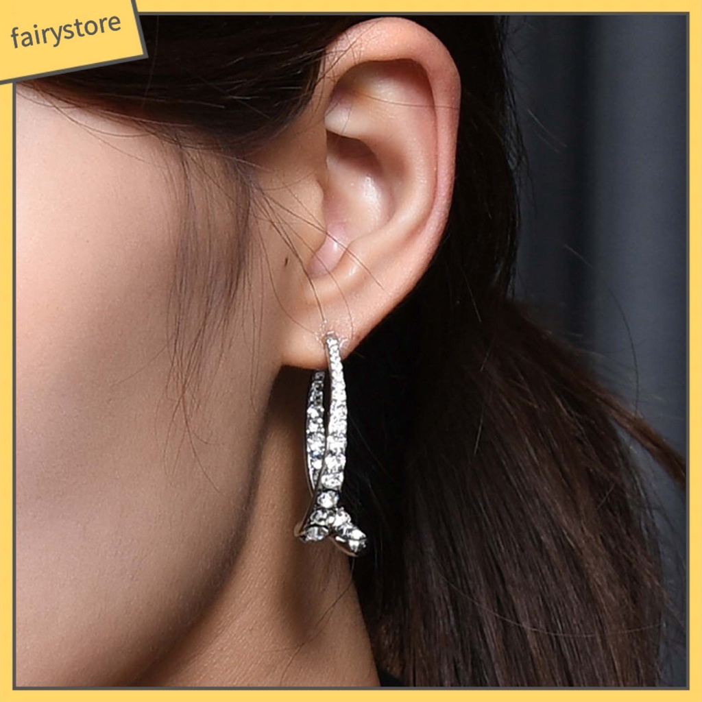 [FRO] 1 Đôi Bông Tai Hợp Kim Dạng Cong Đính Kim Cương Giả Tinh Tế Sử Dụng Hàng Ngày