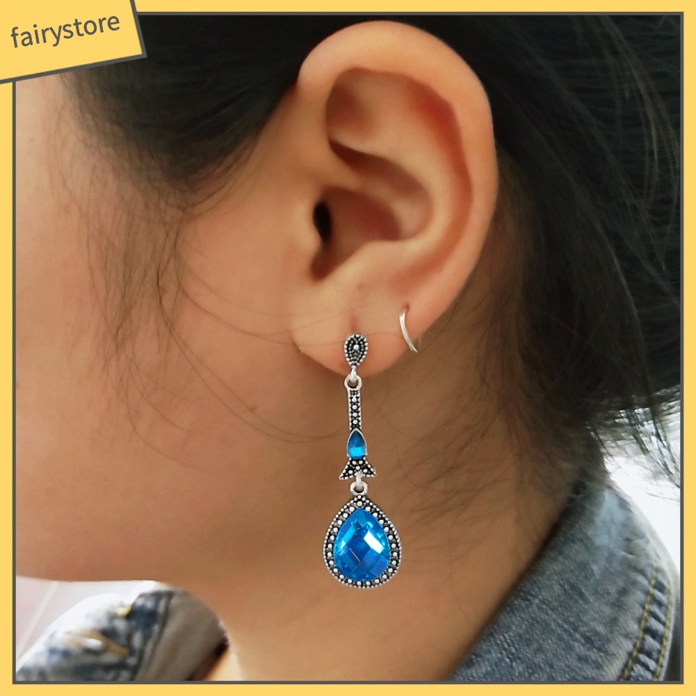 Bông Tai Dài Hình Giọt Nước Đính Đá Phong Cách Vintage Dành Cho Nữ