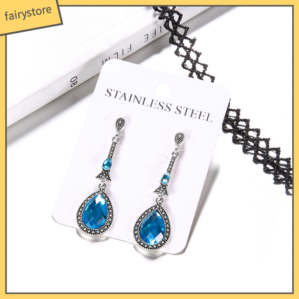 Bông Tai Dài Hình Giọt Nước Đính Đá Phong Cách Vintage Dành Cho Nữ