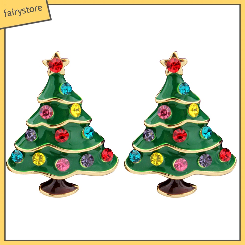 Bông Tai Hình Cây Thông Giáng Sinh Đính Đá Nhiều Màu Sắc Thời Trang