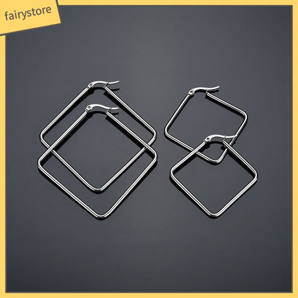 Khuyên Tai Móc Hình Vuông / Tròn Bằng Thép Không Gỉ