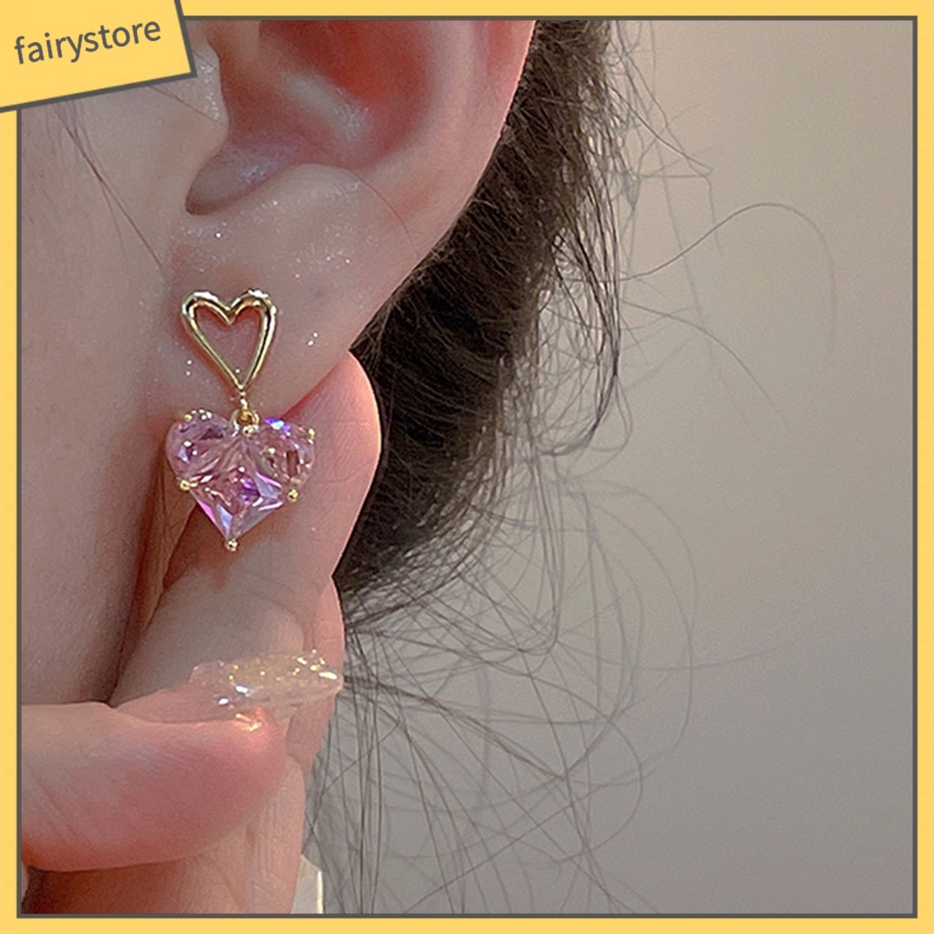 Set 1 / 1 Cặp Bông Tai / Vòng cổ Hình Trái Tim Đính Pha Lê Lấp Lánh Thời Trang Cho Nữ