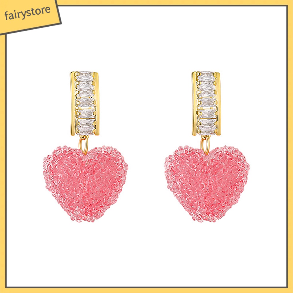 1 Đôi Bông Tai Hình Trái Tim Đính Đá Zircon Lấp Lánh Dành Cho Nữ