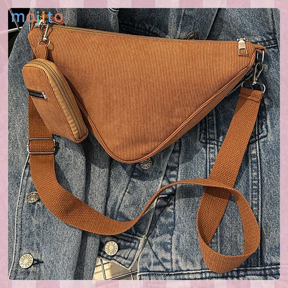 Túi Đeo Chéo Hình Tam Giác Bằng Vải Mềm Có Khóa Kéo Phong Cách Boho Thời Trang