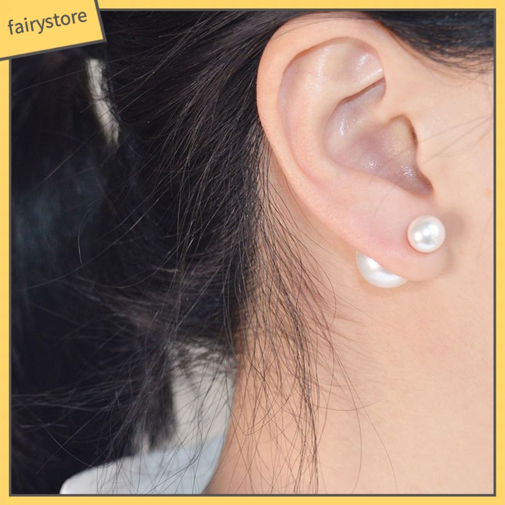 [FRO] 1 Cặp Bông Tai Đinh Tán Hình Học Hai Mặt Đính Ngọc Trai Nhân Tạo Mạ Điện Thanh Lịch Thích Hợp Làm Quà Tặng Cho Nữ