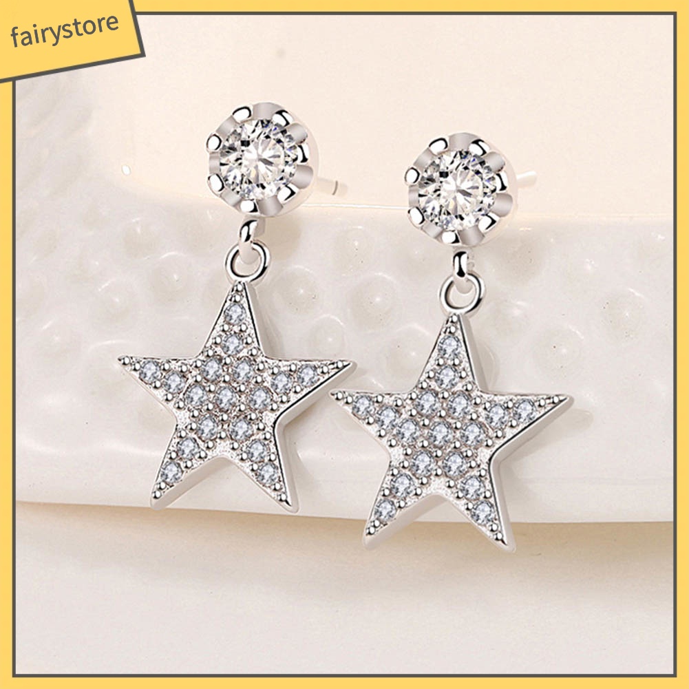 Bông Tai Hình Ngôi Sao Năm Cánh Đính Đá Zircon Thời Trang