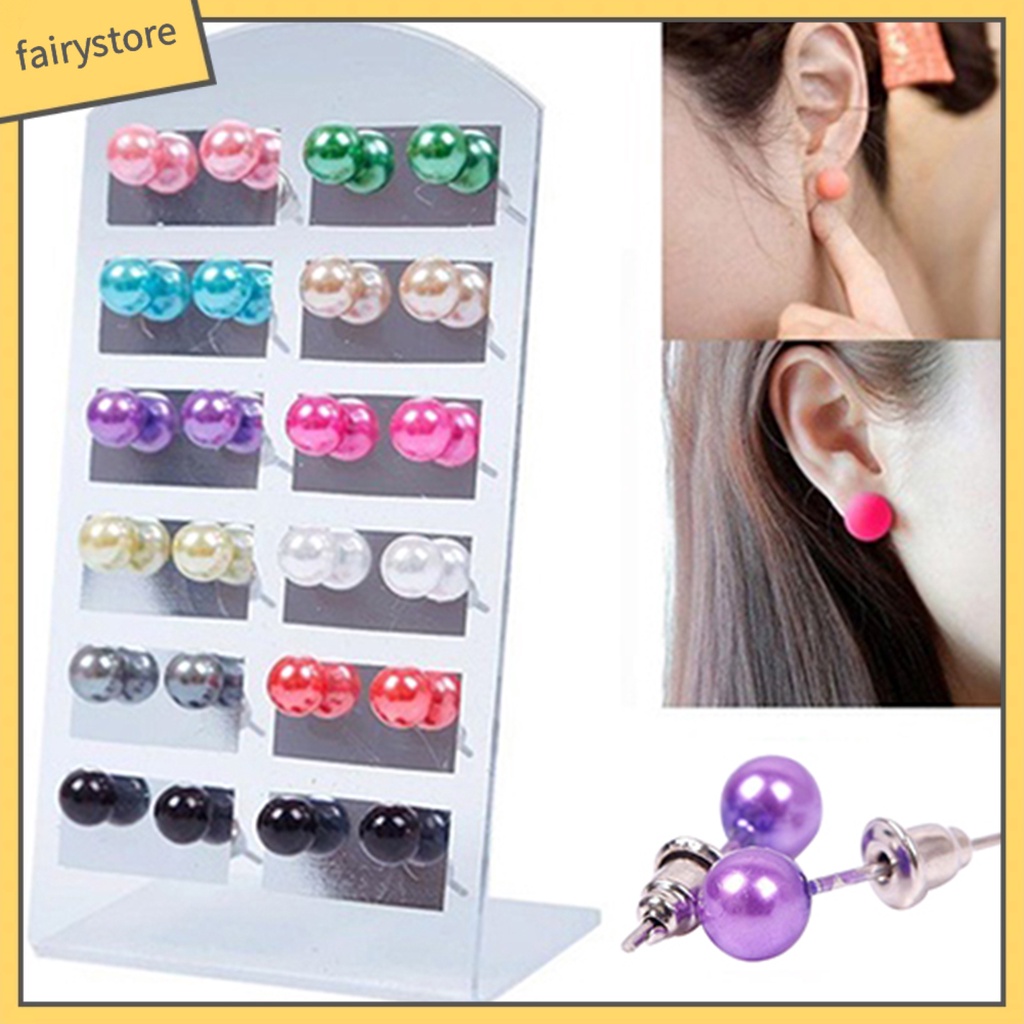 Set 12 Đôi Bông Tai Ngọc Trai Giả Thời Trang Cho Nữ