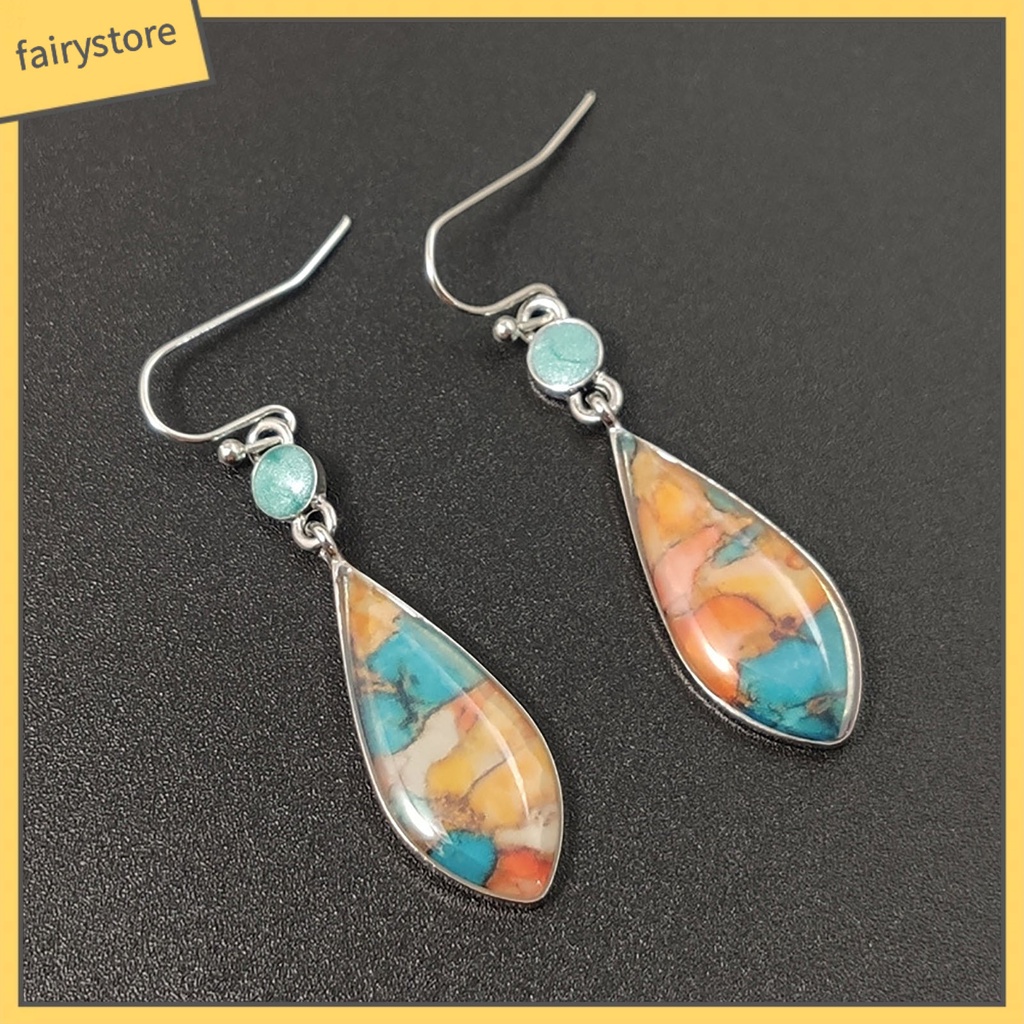 1 Đôi Bông Tai Hình Giọt Nước Mặt Kính Nhiều Màu Thời Trang