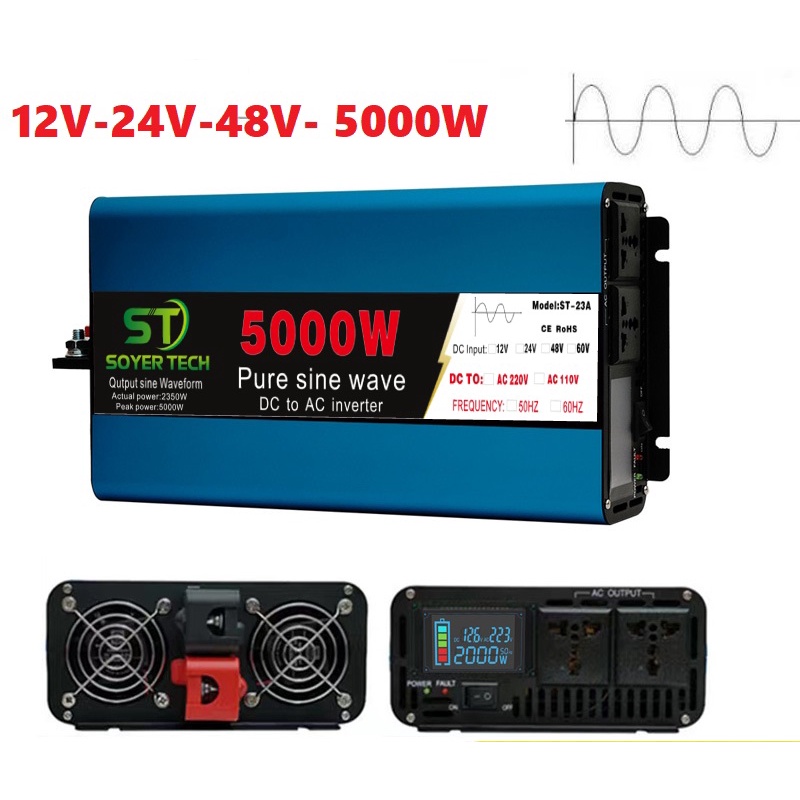 Bộ chuyển đổi điện Sin Chuẩn 5000W-Bộ Đổi Nguồn 12V/24V/48V sang 220V Sin Chuẩn 5000w-Mã ST23A-5000W-SOYER TECH
