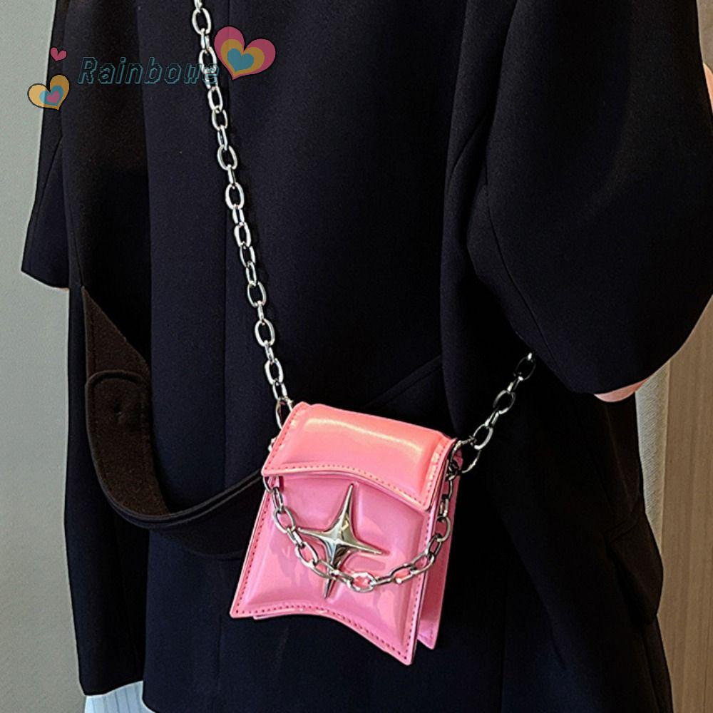 Túi Đeo Chéo Mềm Phối Dây Xích Kim Loại Màu Cầu Vồng Dễ Thương