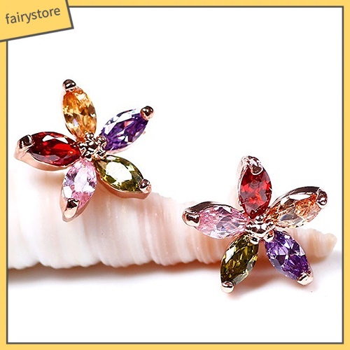 Đôi Khuyên Tai Hình Hoa Đính Đá Zircon Nhiều Màu Sắc Thời Trang Cho Nữ