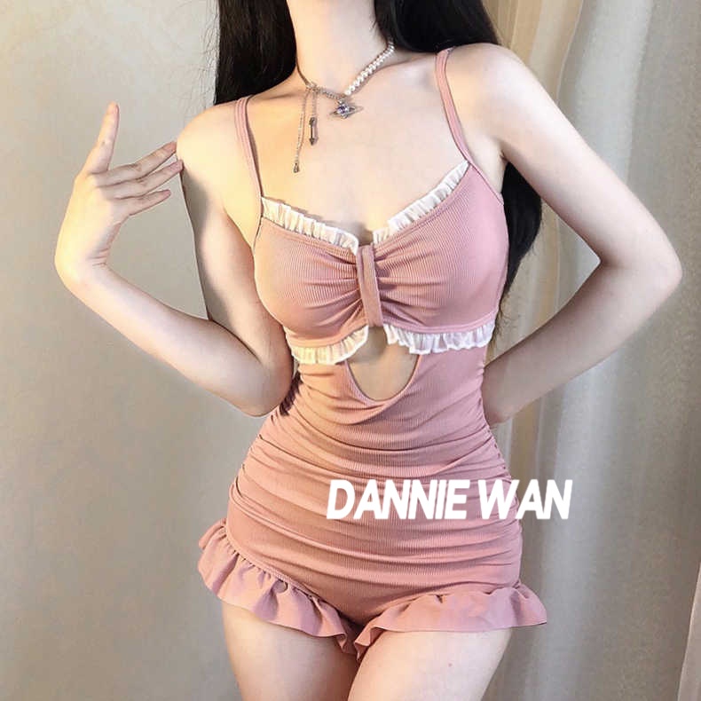 DannieWan Đồ Bơi bikini liền thân bikini hồng đi biển A25N071