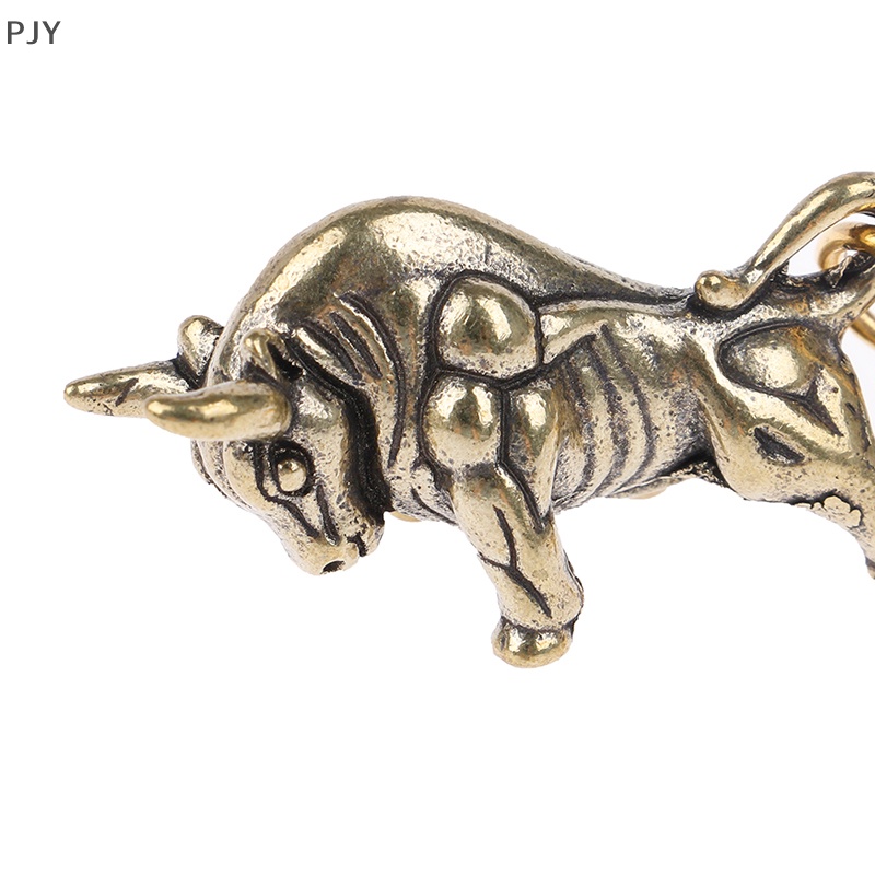 Móc Khóa Bằng Đồng Thau Hình Chú Bò May Mắn Phong Cách Vintage PJ