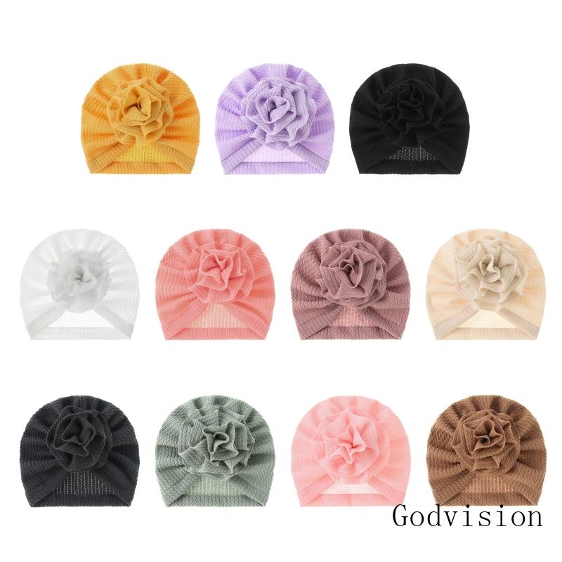 Mũ Beanie Dệt Kim Đính Nơ Lớn Kẻ Sọc Có Gân Hoa Hướng Dương Cho Bé Sơ Sinh