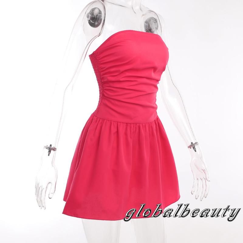 Đầm Chữ A Không Dây Mini Màu Trơn Thời Trang Mùa Hè Dành Cho Nữ