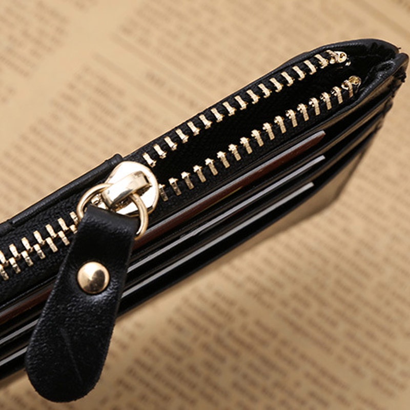 Ví Da pu Ngắn Mỏng Màu Trơn Đựng Tiền / Thẻ Có Khóa Kéo Thời Trang Cho Nam