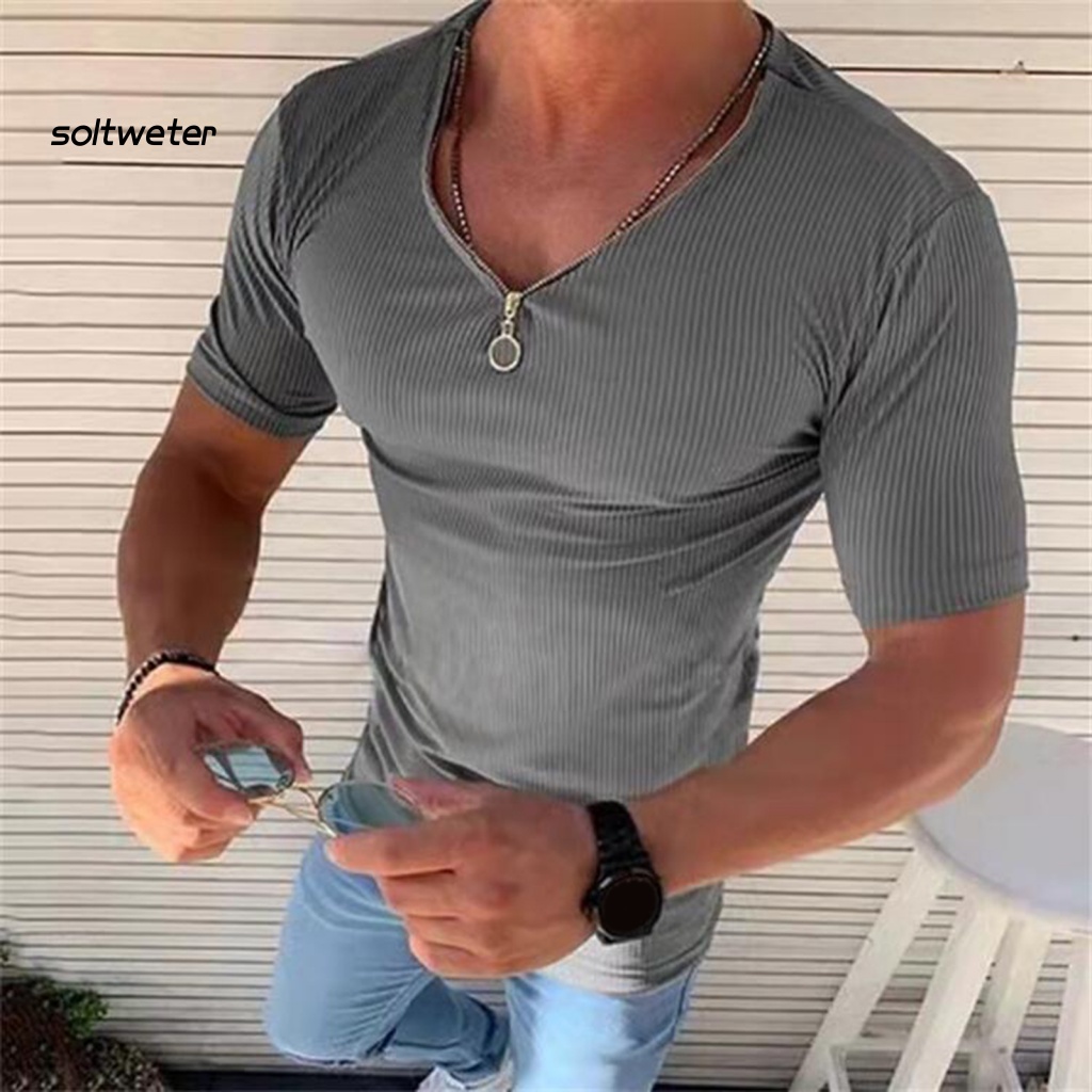 Áo Thun Cổ Tròn Màu Sắc Đơn Giản Có Khóa Kéo Thời Trang Mùa Hè Cho Nam
