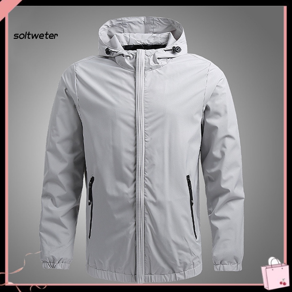 Áo Khoác Nam Dài Tay Có Nón Trùm Đầu Có Khóa Kéo Màu Sắc Trơn Phong Cách Đường Phố