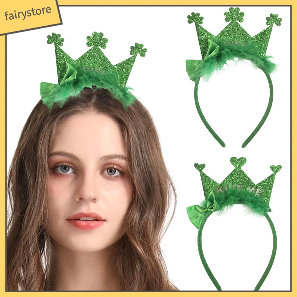 [FRO] Băng Đô Đính Kim Sa Lấp Lánh Hình Vương Miện Xanh Lá Tạo Không Khí Hóa Trang Ngày Quốc Gia Ireland Dễ Thương