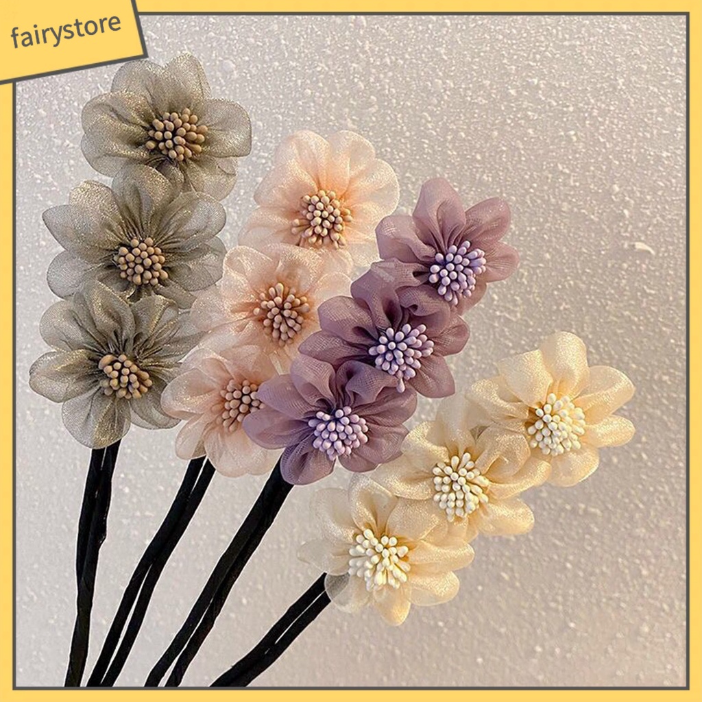 Kẹp Tóc Ba Bông Hoa / Tròn Bằng Sợi Lưới Trang Trí Đa Ứng Dụng