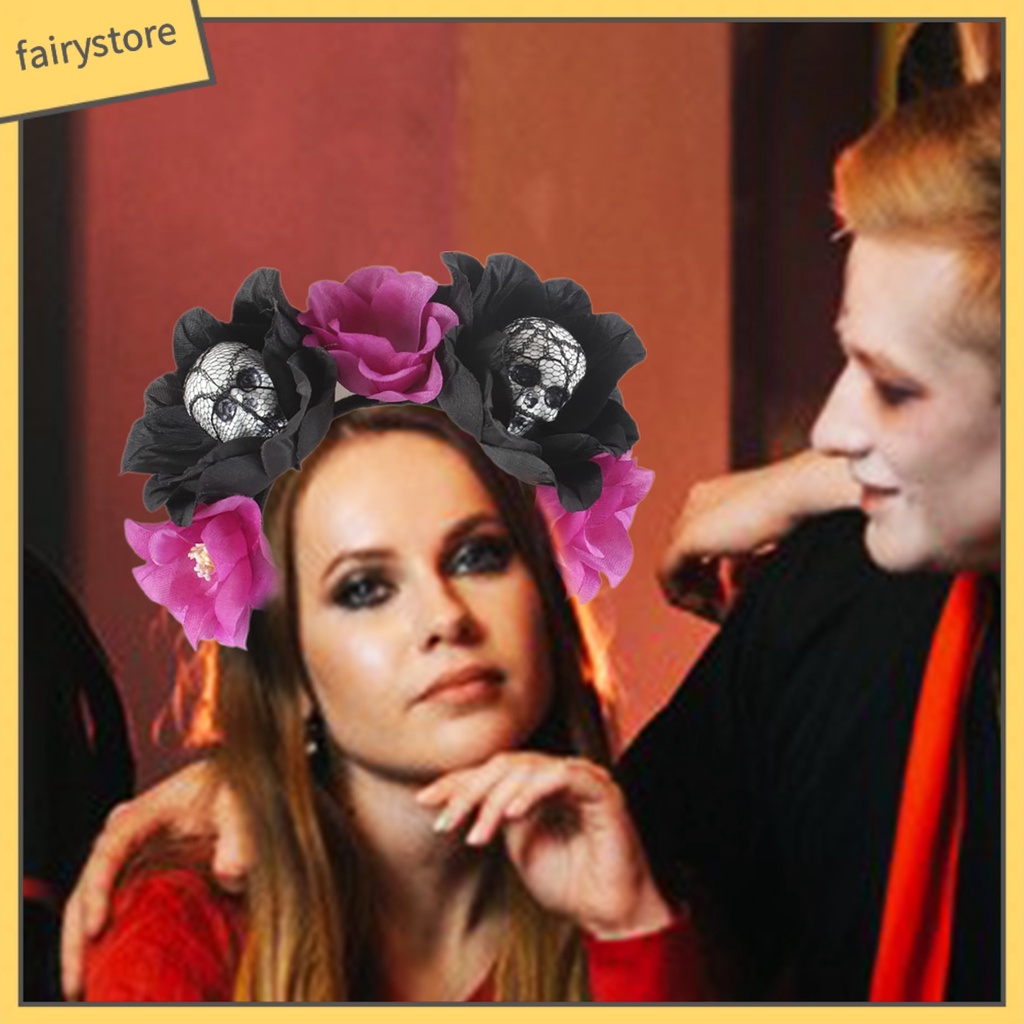 Băng Đô Cài Tóc Hình Đầu Lâu Sáng Tạo Co Giãn Trang Trí Halloween