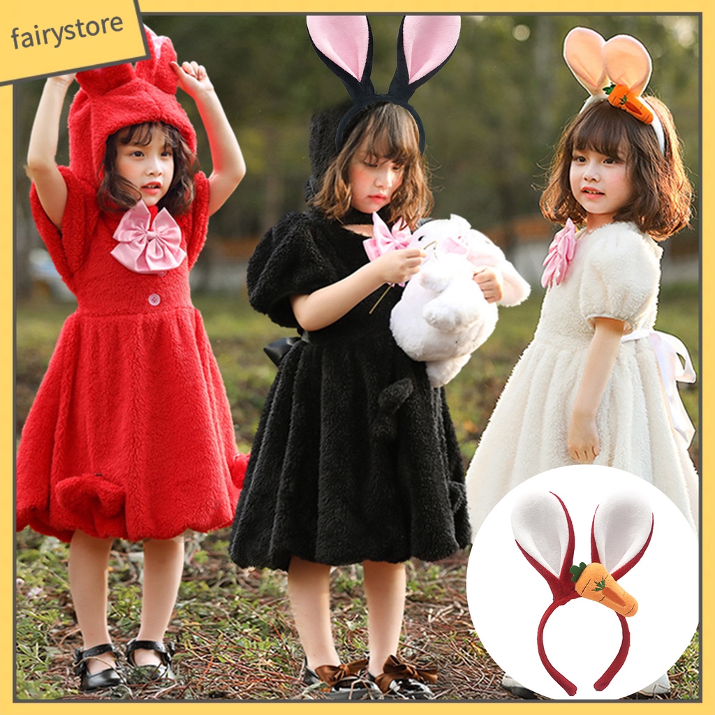 Băng Đô Cài Tóc Tai Thỏ Nhồi Bông Hoạt Hình Co Giãn Vui Nhộn