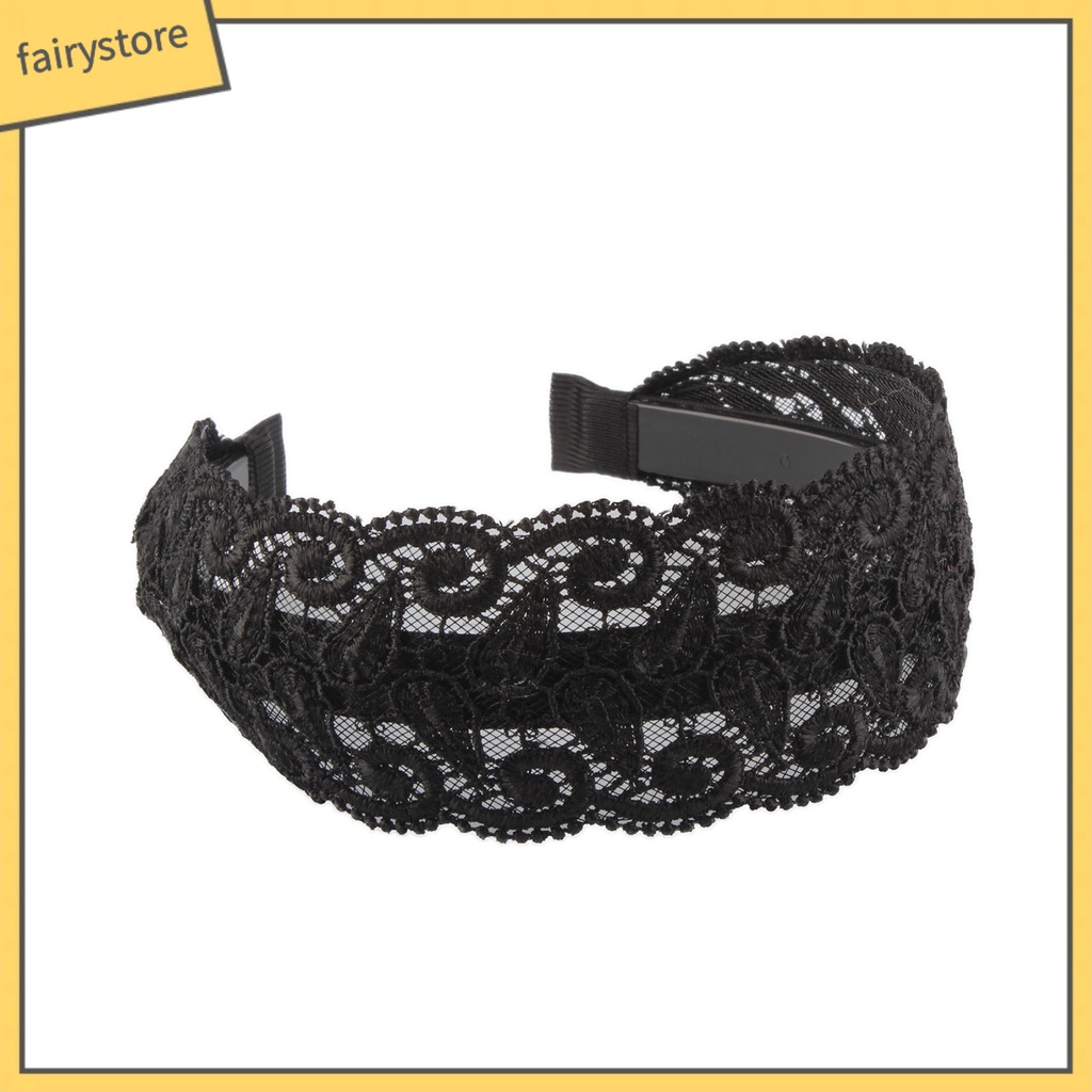 Băng Đô Cài Tóc Phối Ren Thêu Họa Tiết Lá Rỗng Nhẹ Màu Đen Chống Trượt Phong Cách Cổ Điển Cho Nữ
