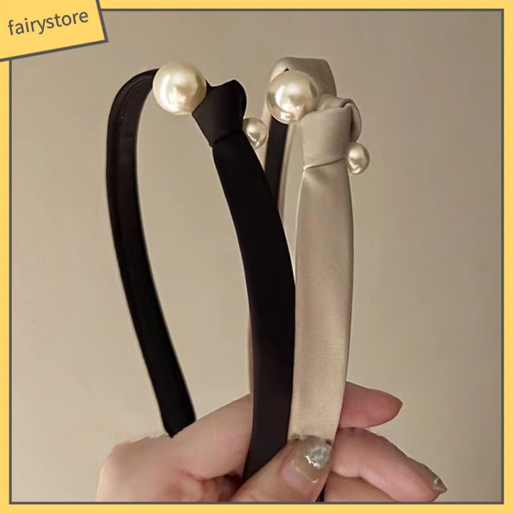 Băng Đô Cài Tóc Vải Satin Thắt Nút Đính Ngọc Trai Nhân Tạo Chống Trượt Thời Trang Vintage