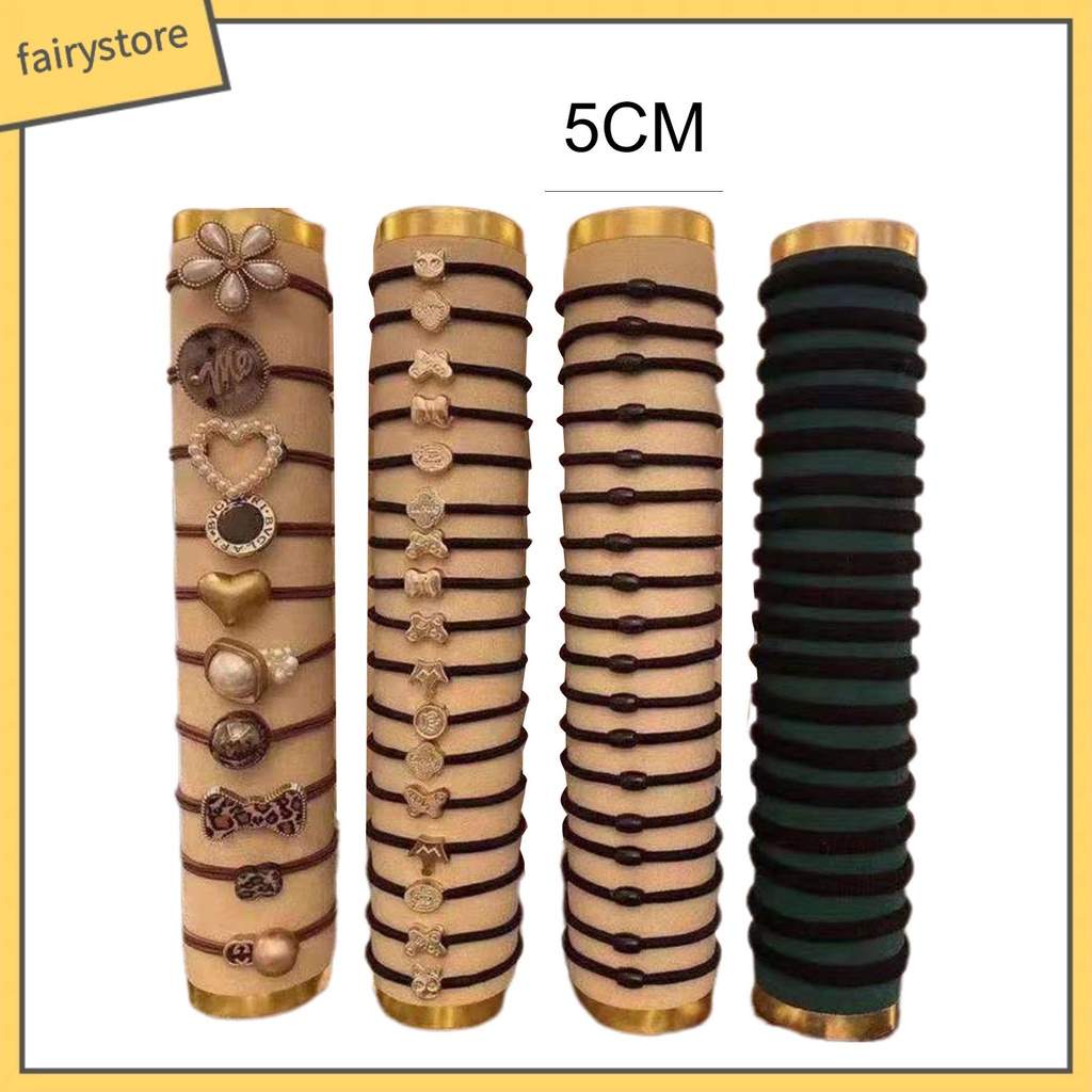 Set 60 Dây Cột Tóc Cao Su Co Giãn Đính Kim Loại Thời Trang Cho Nữ