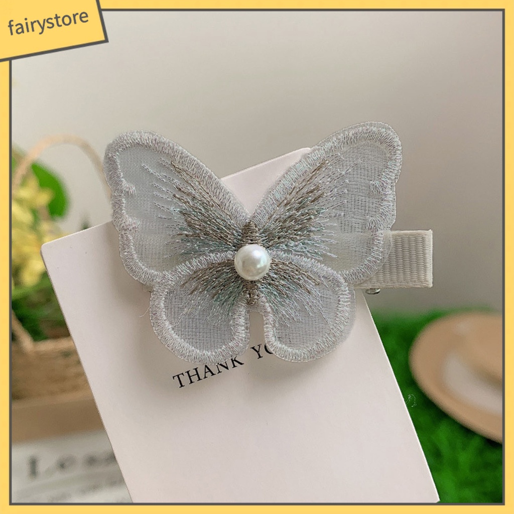 Set 10 Kẹp Tóc Vải Ren Thêu Hình Bướm 3D Ngọt Ngào