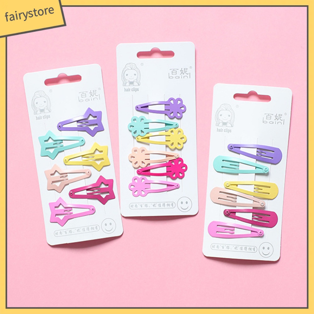 Set 6 Kẹp Tóc Hình Ngôi Sao / Trái Tim Màu Sắc Kẹo Ngọt