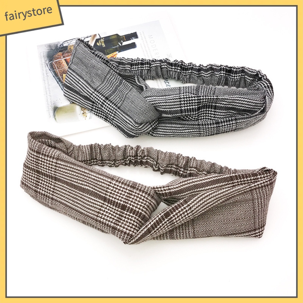 Băng Đô Cài Tóc Bản Rộng Co Giãn In Họa Tiết Kẻ Sọc Cho Nữ