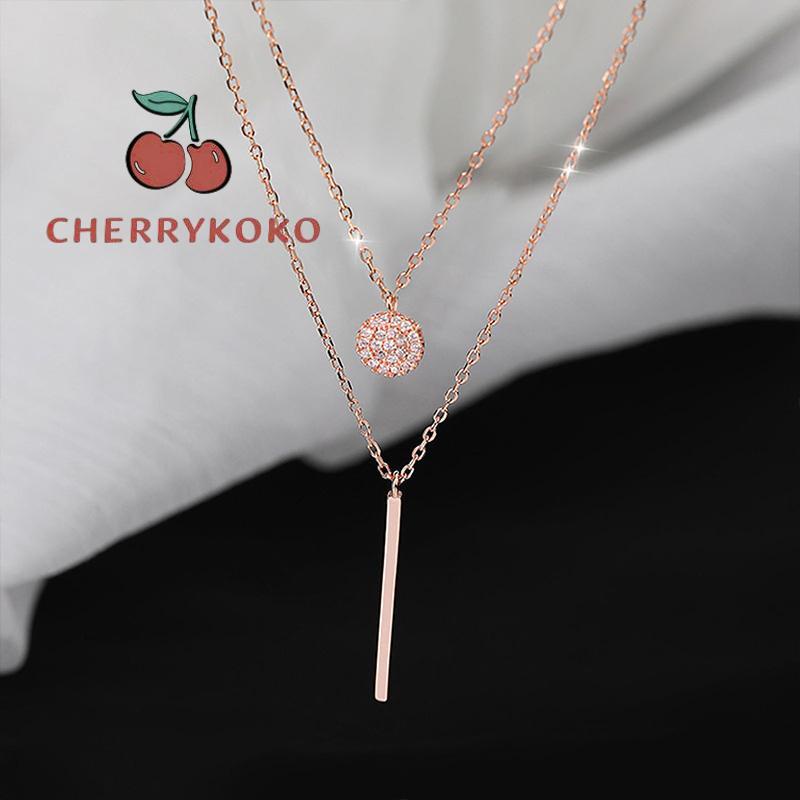 🍒🍒CHERRYKOKO Vòng cổ nữ hai lớp bằng kim loại phối mặt hình vuông màu bạc/vàng kim thời trang