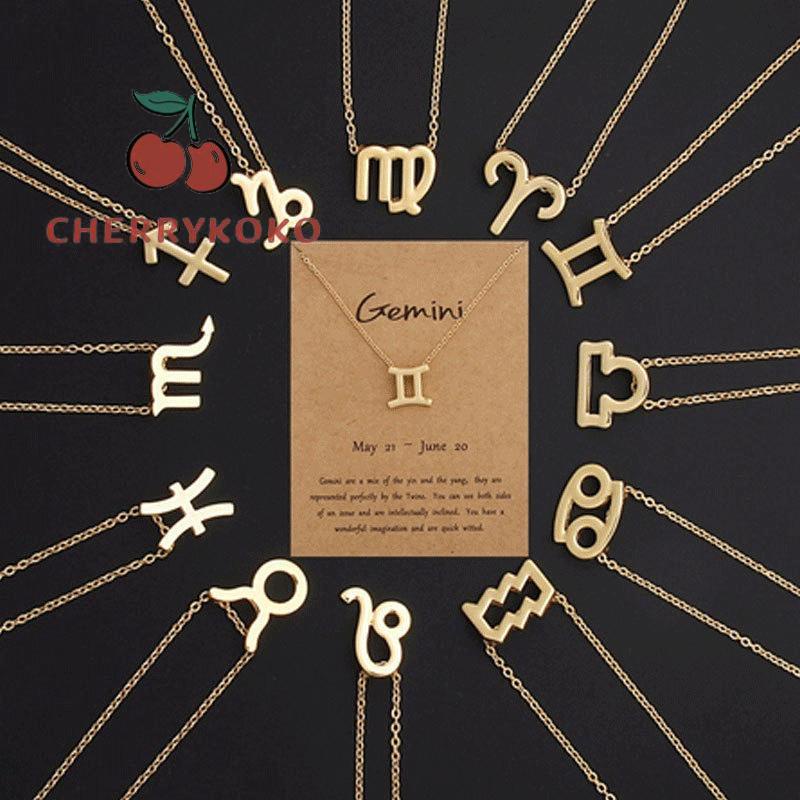 🍒🍒CHERRYKOKO Vòng cổ Mặt Nhịp Tim Đính Đá Pha Lê 12 Chòm Sao