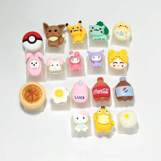 Nút Bàn Phím Trong Suốt Họa Tiết Pokemon Màu Hồng Dễ Thương