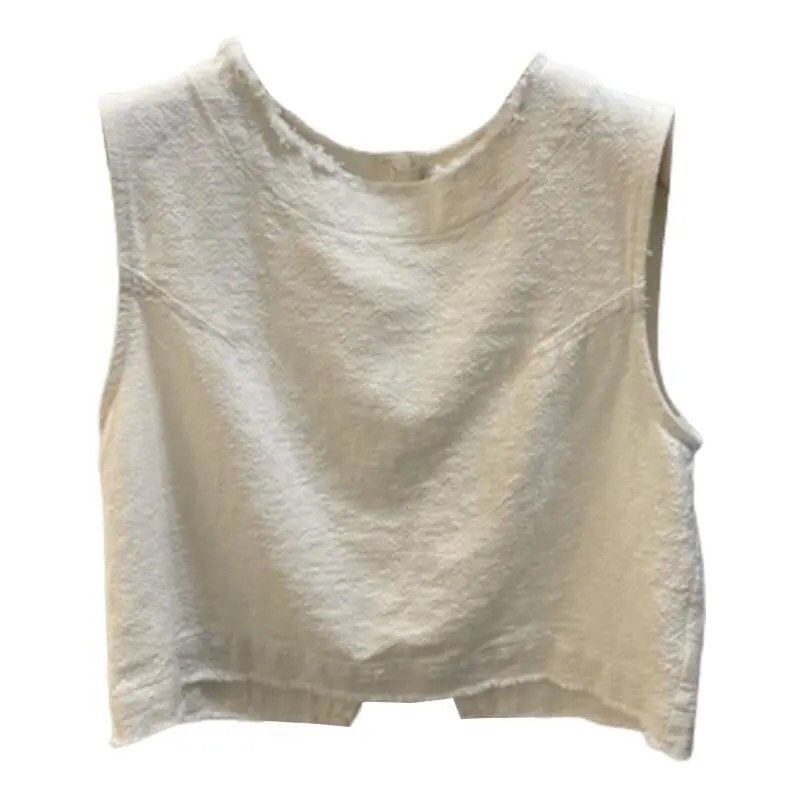 Áo Cotton Lanh Cổ Tròn Không Tay Thời Trang Xuân Hè Hàn Quốc 2023 Cho Nữ